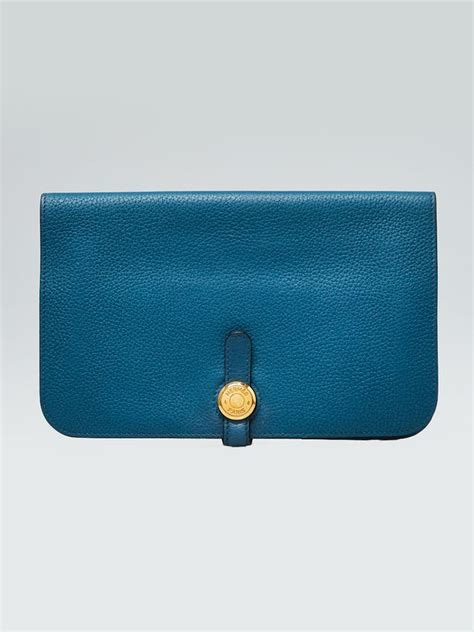 Cobalt Blue Clemence Leather Dogon Wallet w/o Coin Pouch